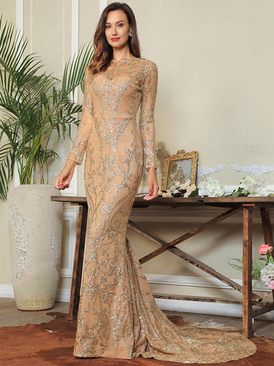 Prom N Poised Gold Glitter Embellished Maxi Fishtail Gown Dress - Fashion Genie Boutique