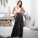 No Letting Go Black High Waist Shimmer Wide Leg Trousers - Fashion Genie Boutique