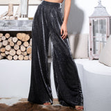 No Letting Go Black High Waist Shimmer Wide Leg Trousers - Fashion Genie Boutique