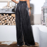 No Letting Go Black High Waist Shimmer Wide Leg Trousers - Fashion Genie Boutique