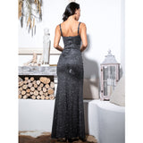 Hot Damn Black Glitter High Split Maxi Gown Dress - Fashion Genie Boutique