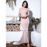 Wedding Date Nude Long Sleeve Maxi Dress - Fashion Genie Boutique