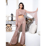 Attention Queen Rose Gold Glitter Long Sleeve Wide Leg Jumpsuit - Fashion Genie Boutique