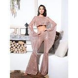 Attention Queen Rose Gold Glitter Long Sleeve Wide Leg Jumpsuit - Fashion Genie Boutique