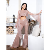 Attention Queen Rose Gold Glitter Long Sleeve Wide Leg Jumpsuit - Fashion Genie Boutique