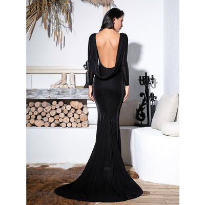 Wedding Date Black Long Sleeve Maxi Dress - Fashion Genie Boutique