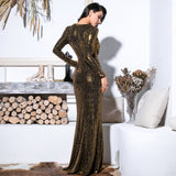 Earned It Gold Sequin Long Sleeve Maxi Gown Dress - Fashion Genie Boutique