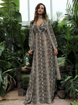 Made To Flaunt Snake Print Long Sleeve Maxi Dress - Fashion Genie Boutique