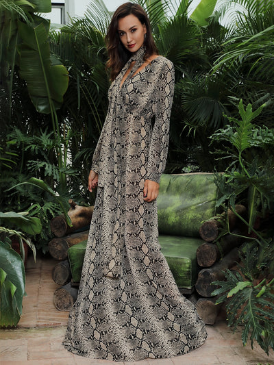 Made To Flaunt Snake Print Long Sleeve Maxi Dress - Fashion Genie Boutique