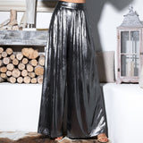 Luxe Party Silver Pleated High Waisted Wide Leg Trousers - Fashion Genie Boutique