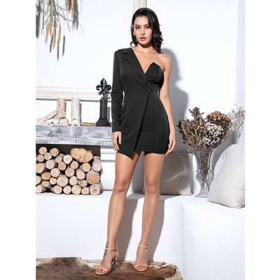 Oh So Clueless Black Irregular One Sleeve Mini Dress - Fashion Genie Boutique