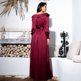 Pretty Thing Burgundy Satin Long Sleeve Wrap Maxi Dress - Fashion Genie Boutique