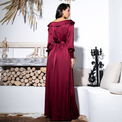 Pretty Thing Burgundy Satin Long Sleeve Wrap Maxi Dress - Fashion Genie Boutique