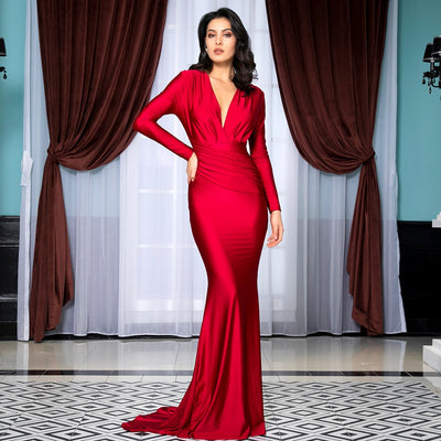 Pure Perfection Red Long Sleeve Maxi Gown Dress - Fashion Genie Boutique