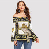 Sincerely Multi Bardot Scarf Print Long Sleeve Top - Fashion Genie Boutique