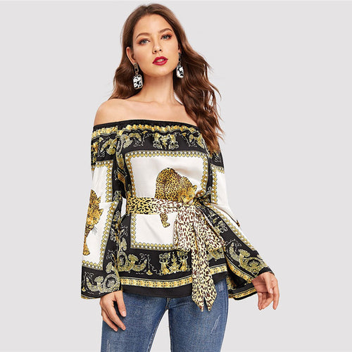 Sincerely Multi Bardot Scarf Print Long Sleeve Top - Fashion Genie Boutique