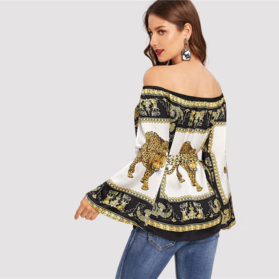Sincerely Multi Bardot Scarf Print Long Sleeve Top - Fashion Genie Boutique