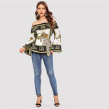 Sincerely Multi Bardot Scarf Print Long Sleeve Top - Fashion Genie Boutique