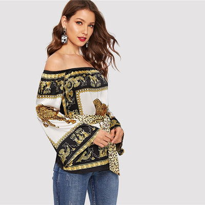 Sincerely Multi Bardot Scarf Print Long Sleeve Top - Fashion Genie Boutique
