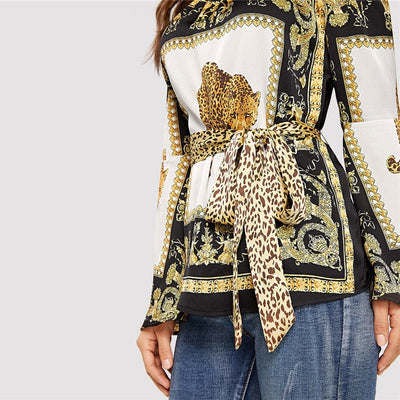 Sincerely Multi Bardot Scarf Print Long Sleeve Top - Fashion Genie Boutique