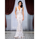 Beauty Bombshell White Sequin Fishtail Maxi Dress - Fashion Genie Boutique