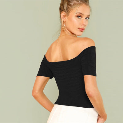Flirt Factory Black Bardot Pearl Embellished Top - Fashion Genie Boutique