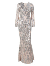 Oscar Night Silver Sequin Long Sleeve Maxi Dress - Fashion Genie Boutique