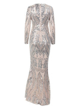 Oscar Night Silver Sequin Long Sleeve Maxi Dress - Fashion Genie Boutique