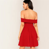 Sunny Story Red Bardot Skater Mini Dress - Fashion Genie Boutique