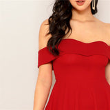 Sunny Story Red Bardot Skater Mini Dress - Fashion Genie Boutique