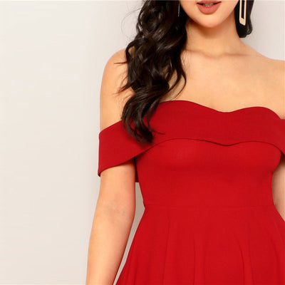 Sunny Story Red Bardot Skater Mini Dress - Fashion Genie Boutique