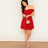 Sunny Story Red Bardot Skater Mini Dress - Fashion Genie Boutique
