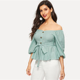 Getaway Green Bardot Peplum Top - Fashion Genie Boutique