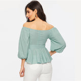 Getaway Green Bardot Peplum Top - Fashion Genie Boutique