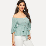 Getaway Green Bardot Peplum Top - Fashion Genie Boutique