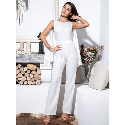 Gabrielle White Cape Sleeve Jumpsuit - Fashion Genie Boutique