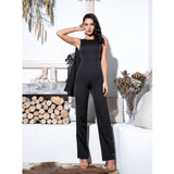 Gabrielle Black Cape Sleeve Jumpsuit - Fashion Genie Boutique