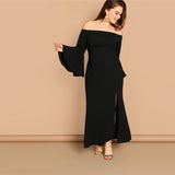 Shape Of Love Black Bardot Ling Sleeve Maxi Dress - Plus Size - Fashion Genie Boutique