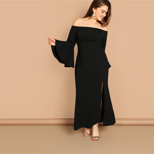 Shape Of Love Black Bardot Ling Sleeve Maxi Dress - Plus Size - Fashion Genie Boutique
