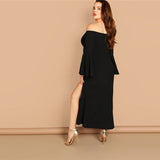 Shape Of Love Black Bardot Ling Sleeve Maxi Dress - Plus Size - Fashion Genie Boutique