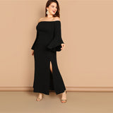 Shape Of Love Black Bardot Ling Sleeve Maxi Dress - Plus Size - Fashion Genie Boutique
