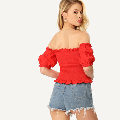 Honey Punch Red Bardot Gypsy Crop Top - Fashion Genie Boutique