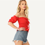 Honey Punch Red Bardot Gypsy Crop Top - Fashion Genie Boutique