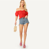 Honey Punch Red Bardot Gypsy Crop Top - Fashion Genie Boutique