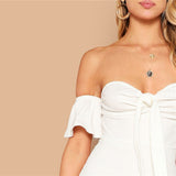 Meria White Bardot Bow Mini Dress - Fashion Genie Boutique