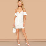 Meria White Bardot Bow Mini Dress - Fashion Genie Boutique