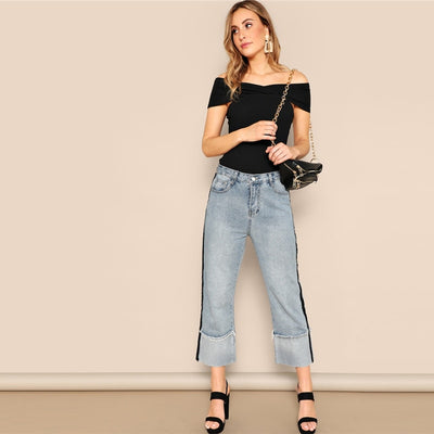 Get Me Moving Black Bardot Top - Fashion Genie Boutique