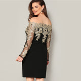 Dakota Showstopper Black Bardot Long Sleeve Mini Dress - Plus Size - Fashion Genie Boutique