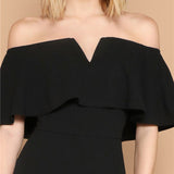 Play The Party Black Bardot Ruffle Midi Dress - Fashion Genie Boutique