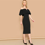 Play The Party Black Bardot Ruffle Midi Dress - Fashion Genie Boutique